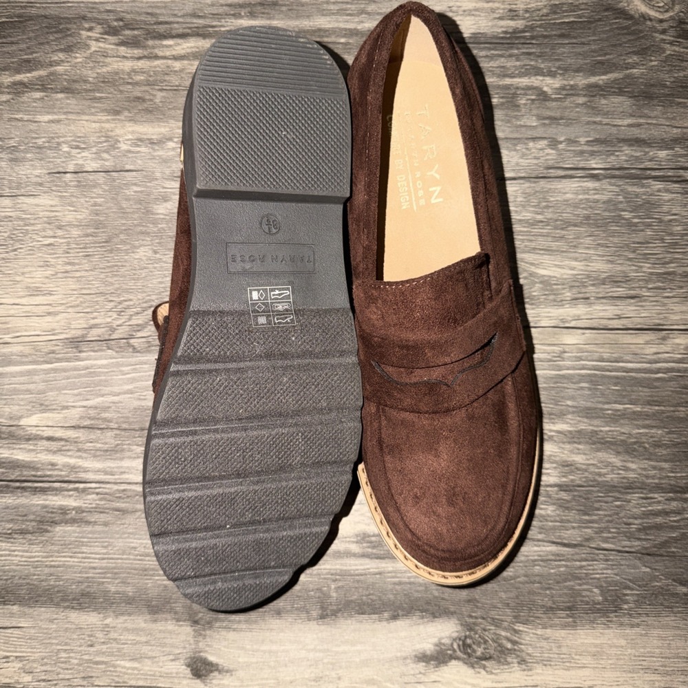Taryn by Taryn Rose Penny Loafers Lug Sole 8.5 Brown Suede Slip On Comfort Shoe - Picture 3 of 9